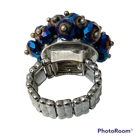 ❤️ Blue Beaded Adjustable Statement Ring - Picture 4 of 4